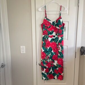 No Boundaries Red and Green Floral Midi Dress
